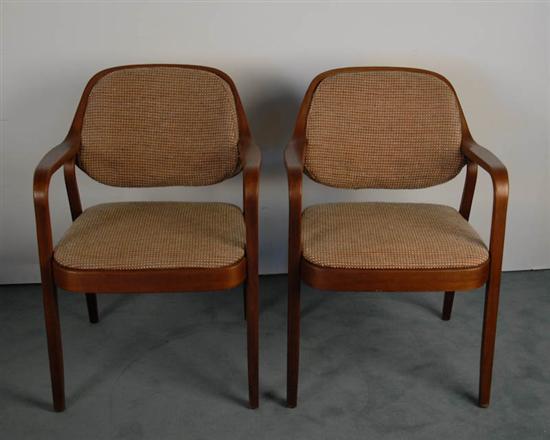 Appraisal: Pair Knoll Bent Walnut Chairs black metal seat frame underneath