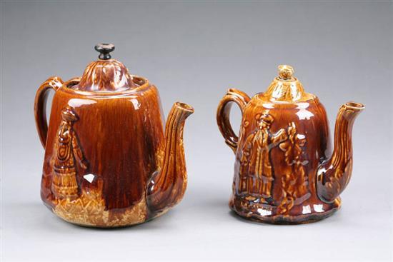 Appraisal: TWO ROCKINGHAM TEAPOTS Both have Oriental design one with a