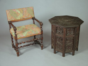 Appraisal: An oak framed open armchair th century the upholstered padded