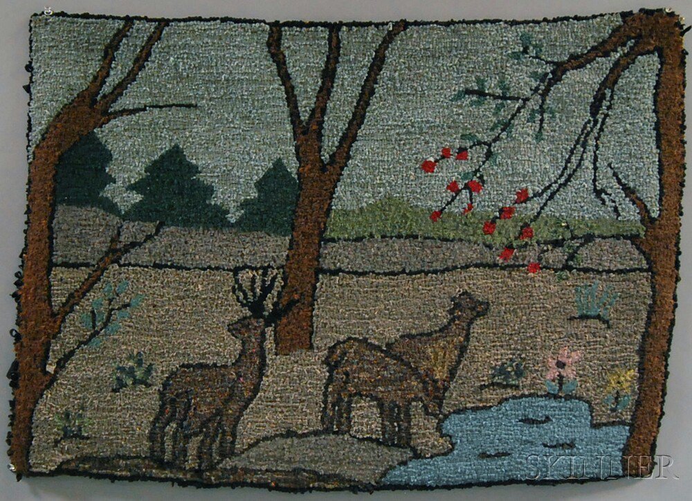 Appraisal: Pictorial Hooked Rug with Deer America early to mid- th