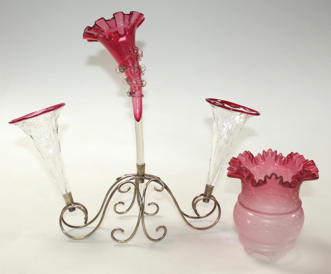 Appraisal: An early thC cranberry red and clear glass epergne the