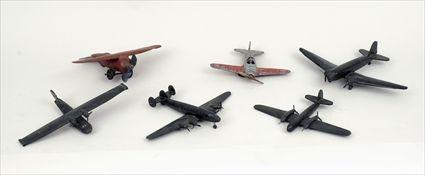 Appraisal: Six Assorted Painted Wood Cast-Metal and Sheet-Metal Model Airplanes to