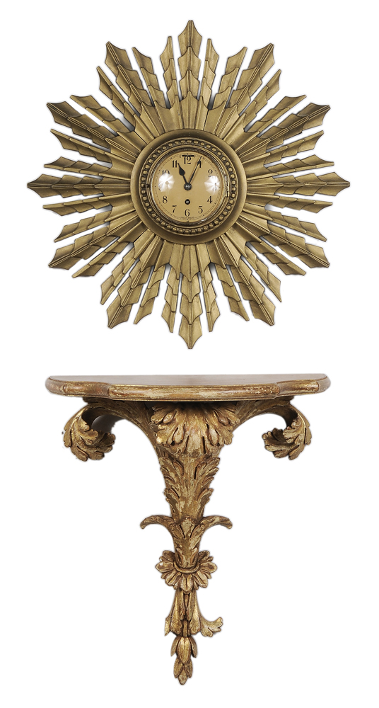 Appraisal: Gilt Wood Bracket Sunburst Style Wallclock bracket shaped as acanthus