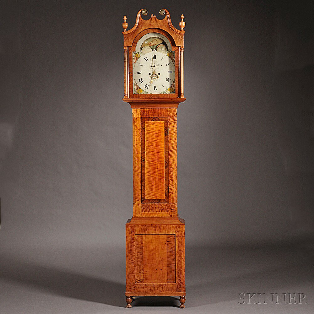 Appraisal: Tiger Maple and Mahogany Veneered Tall Clock Pennsylvania c the