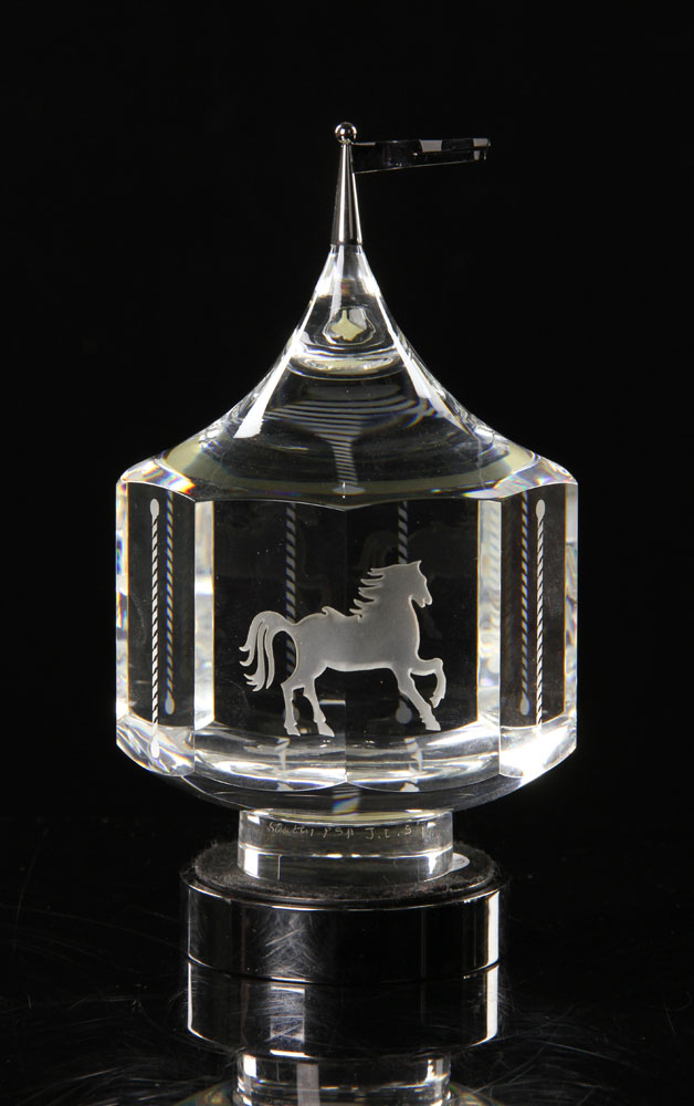 Appraisal: - Steuben Glass Carousel Steuben glass carousel signed on metal