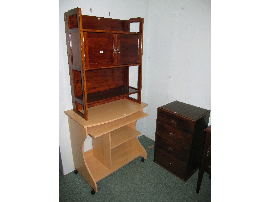 Appraisal: Lot comprising bookcase cupboard computer table and a four drawer