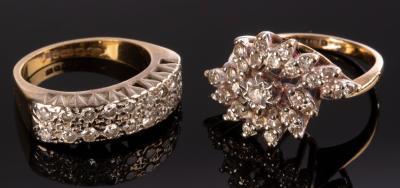 Appraisal: Two diamond dress rings circa one set with two rows