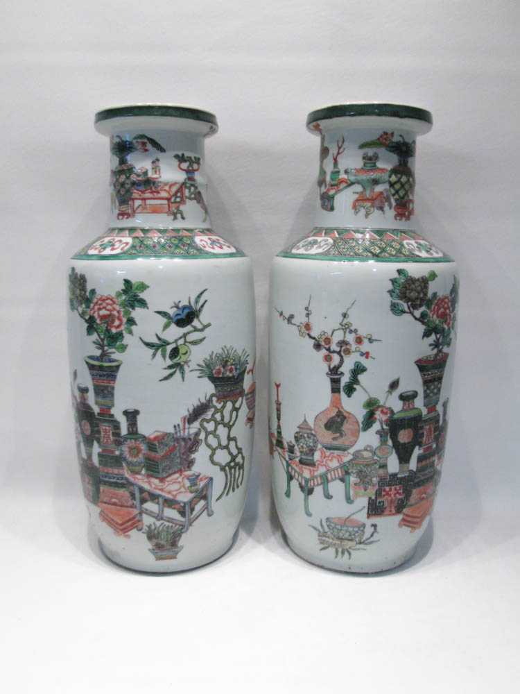 Appraisal: PAIR OF CHINESE PORCELAIN BALUSTER VASES each decorated in a