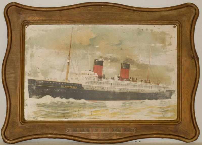 Appraisal: Self-Framed Tin La Provence Ocean Liner Sign Circa - Heavy