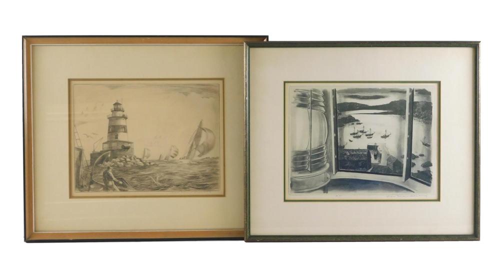 Appraisal: Two lighthouse themed etchings by Yngve Edward Soderberg American -