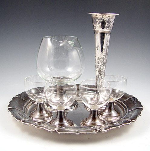 Appraisal: STERLING NEWPORT BRANDY SERVICE DIMES TRAY pieces to include Newport