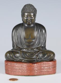 Appraisal: Japanese Signed Bronze Buddha Japanese bronze sculpture of Buddha depicted