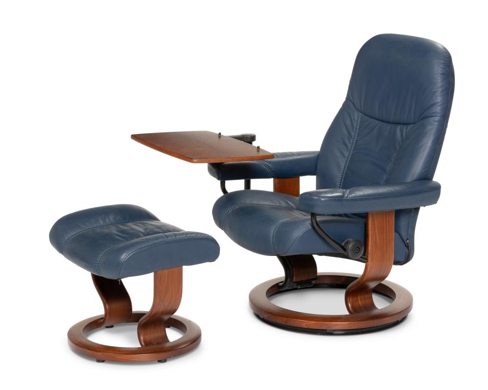 Appraisal: An Ekornes Stressless reclining armchair and ottoman Fourth-Quarter th Century