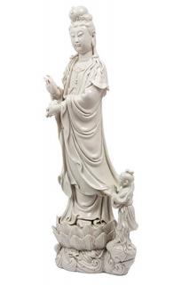 Appraisal: A BLANC-DE-CHINE GUANYIN AND CHILD the massive figure of the