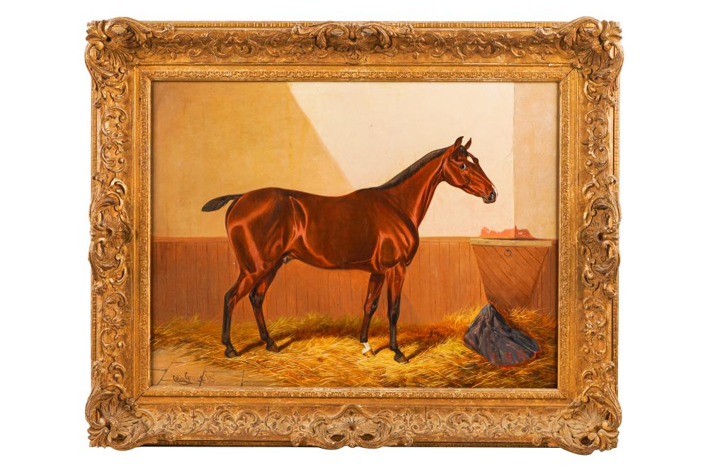 Appraisal: COLIN GRAEME STALLION IN A STABLE circa oil on canvas