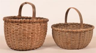 Appraisal: Two Antique Woven Oak Splint Market Baskets Circular forms with