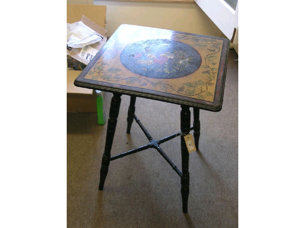 Appraisal: A painted occasional table square top painted with a bouquet