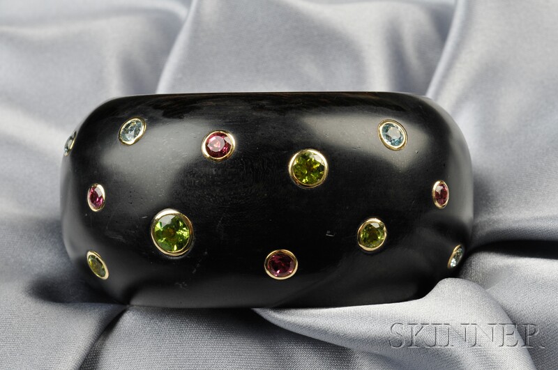 Appraisal: kt Gold Wood and Gem-set Bracelet Trianon the wide cuff