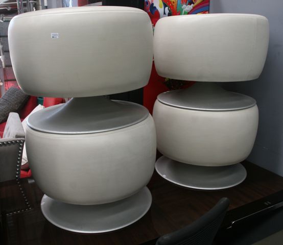 Appraisal: Four white leather and aluminium stools