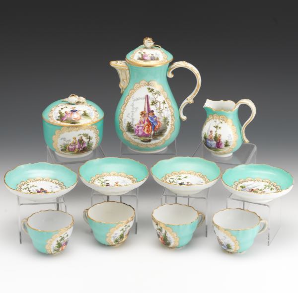 Appraisal: Meissen Porcelain Tea Service ca Including teapot with rose finial