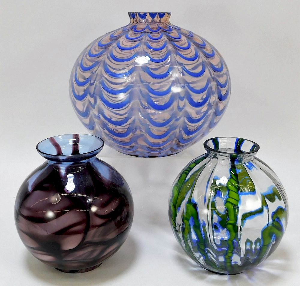 Appraisal: PC Kralik Globular Bohemian Art Glass Vases Bohemia th Century