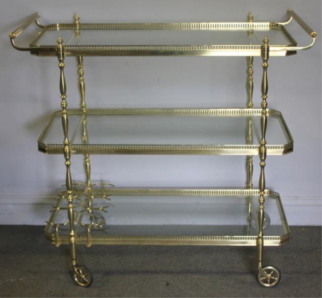 Appraisal: Fine Quality Large Brass Tier Tea Cart From a Park