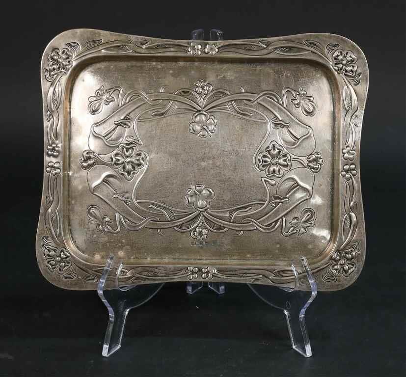 Appraisal: Sterling silver tray with relief art nouveau floral decoration English