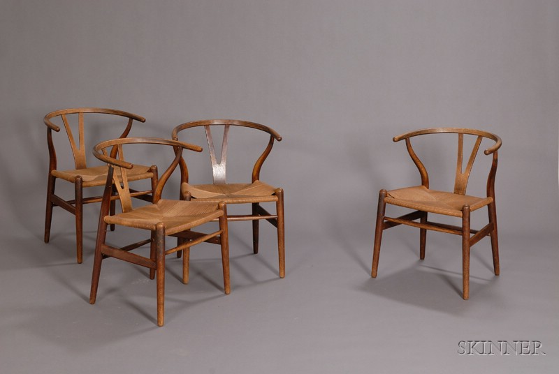 Appraisal: Four Hans Wegner Wishbone Chairs Hardwood Carl Hansen and Son