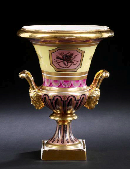 Appraisal: Large and Handsome French Richly Gilt and Polychromed Two-Handled Porcelain