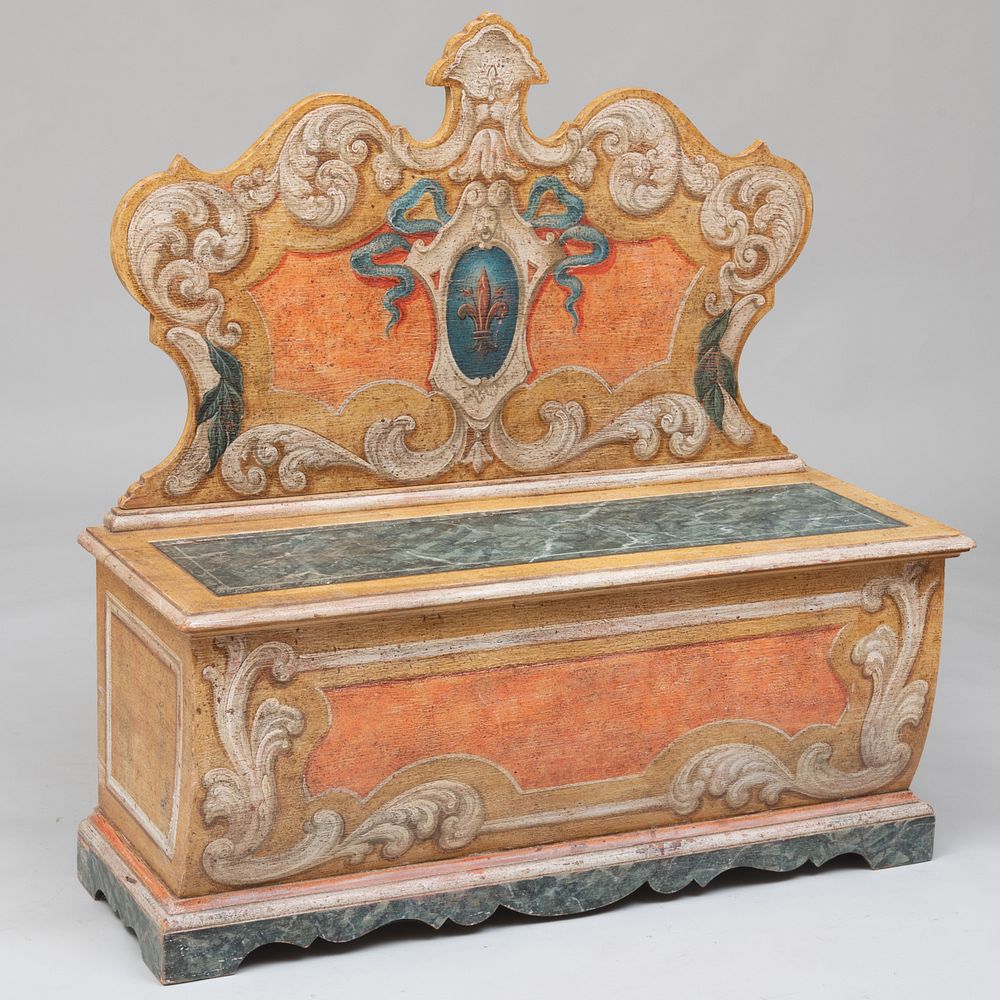 Appraisal: Italian Baroque Style Painted Hall Bench of Recent Manufacture The