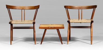 Appraisal: Pair Nakashima grass-seat chairs walnut throughout with twisted fiber seats