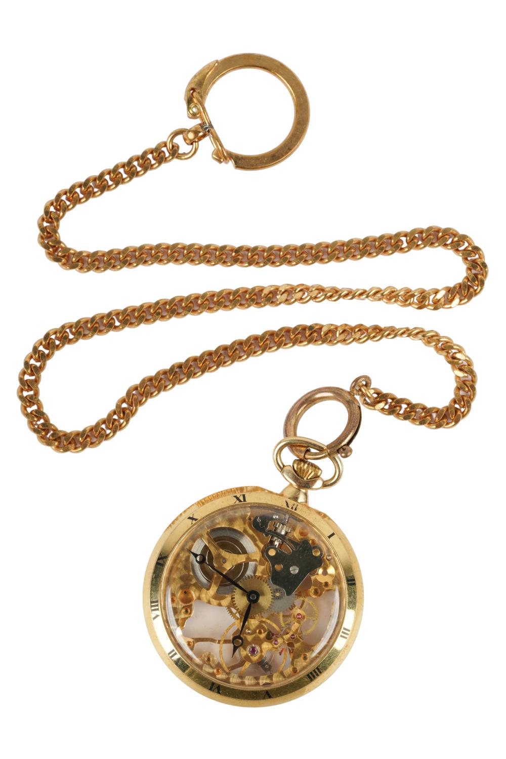 Appraisal: COLIBRI GOLD-PLATE POCKET WATCHskeletonized the movement signed 'Colibri Jewels Swiss