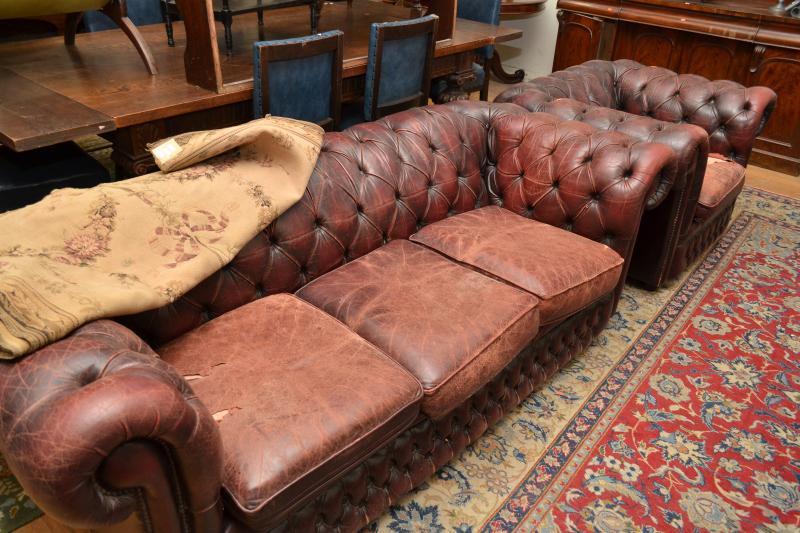 Appraisal: A THREE SEATER CHESTERFIELD LOUNGE AND MATCHING ARMCHAIR A F