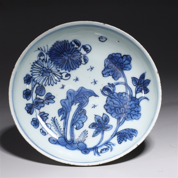 Appraisal: Chinese blue and white porcelain dish with floral designs to