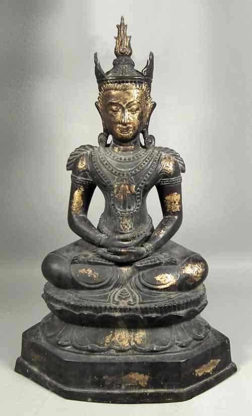 Appraisal: A Siamese bronze figure of Buddha in meditative pose on