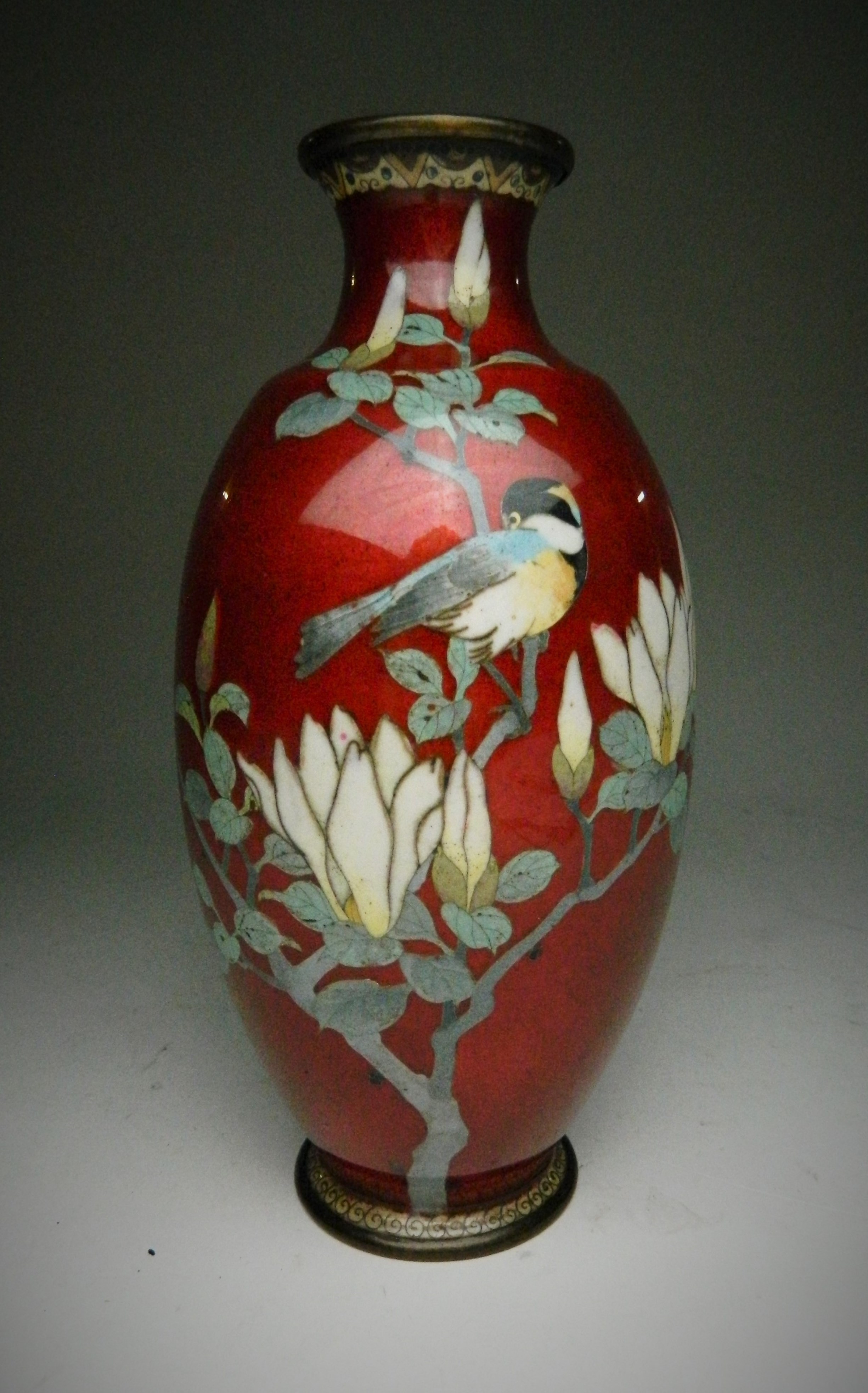 Appraisal: Japanese cloisonne vase- bird and flower motif on red ground