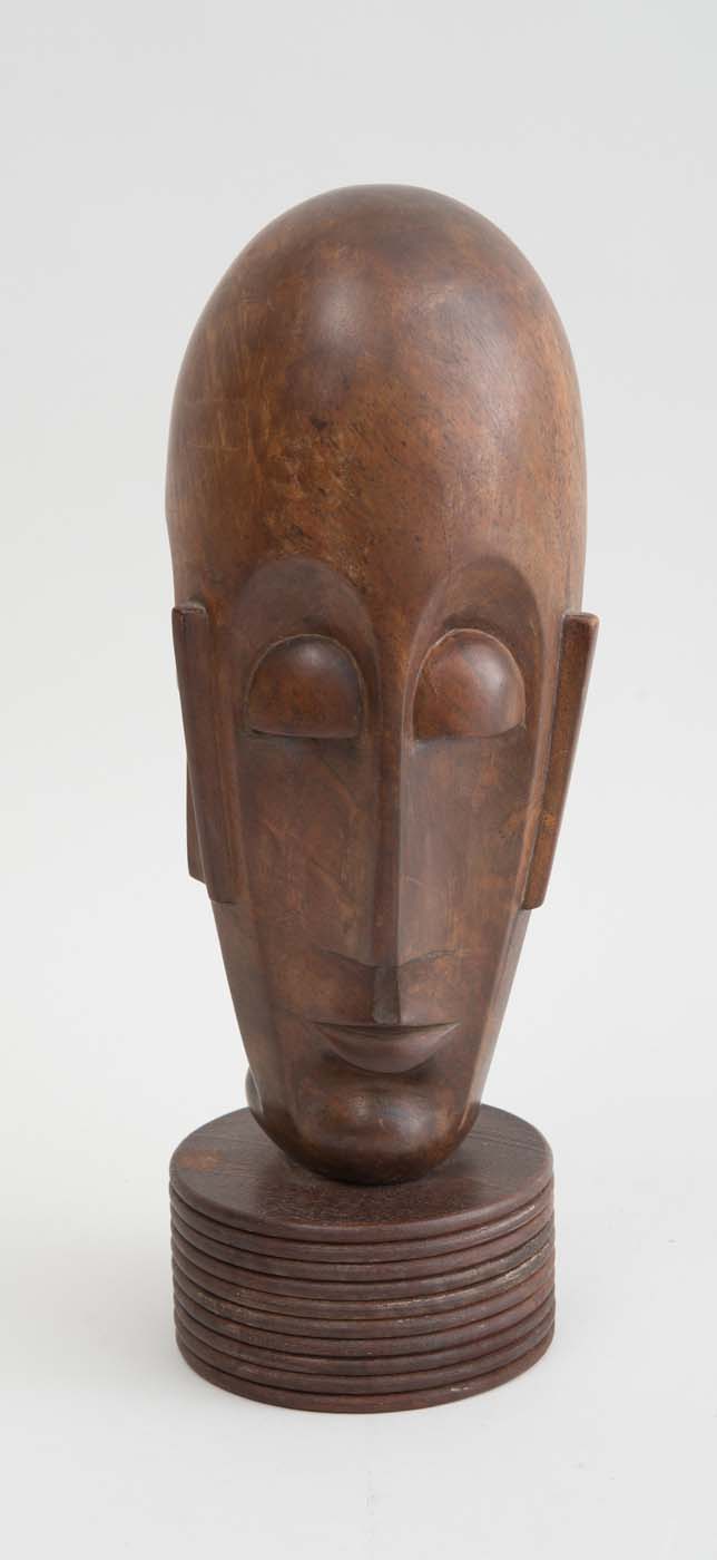 Appraisal: CESARE STEA - HEAD WITH THREE FACES Carved wood unmarked