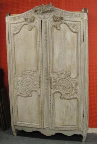 Appraisal: th Cent French Door Armoire Painted Ivory Missing top Some