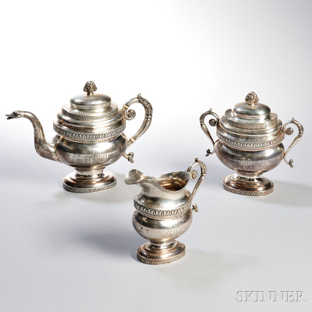 Appraisal: Three-piece Hall Hewson Coin Silver Tea Service Albany New York