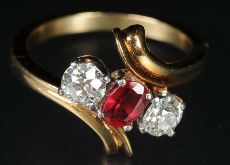 Appraisal: Antique Jewelry K Y Gold Diamond Ruby Ring Description Deco