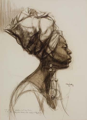 Appraisal: HERMAN KOFI BAILEY - Queen Brown and black cont crayon