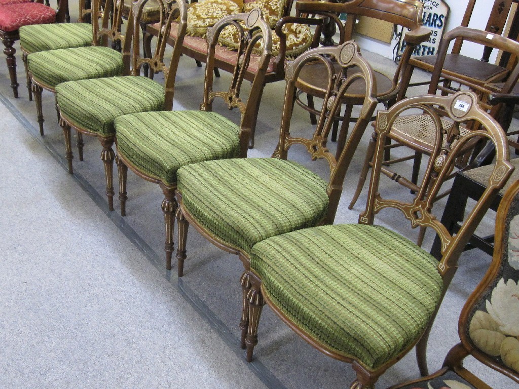 Appraisal: Set of six walnut and inlaid parlour chairs