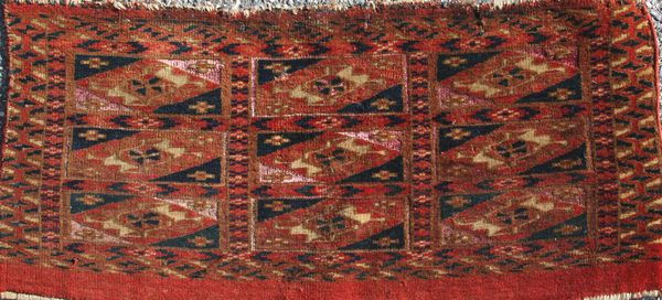 Appraisal: Fine th Century Turkoman Tekke rug with silk x EST