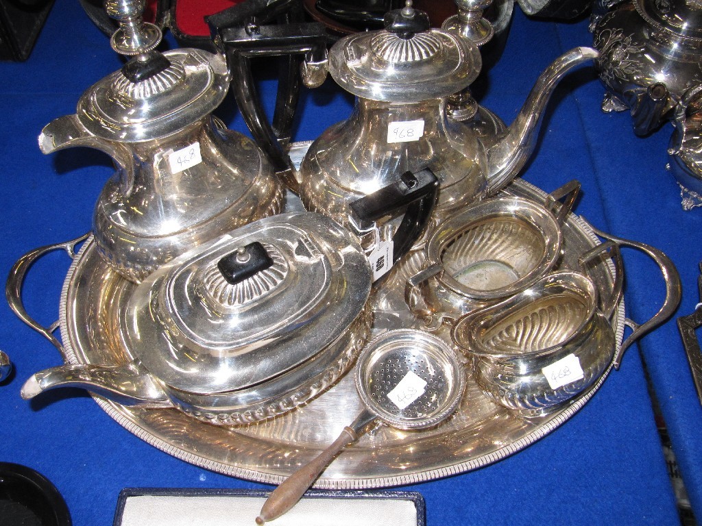 Appraisal: Lot comprising five piece tea service strainer oval tray and