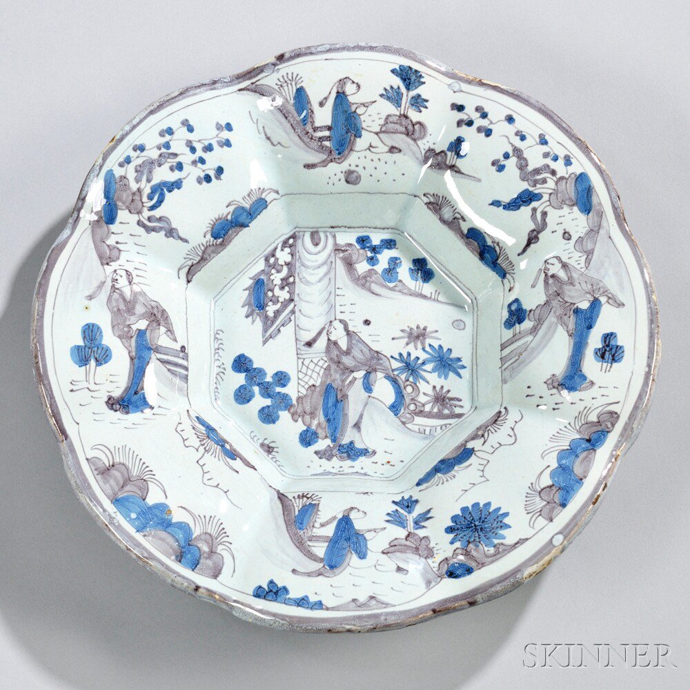 Appraisal: Dutch Delftware Manganese and Blue Decorated Lobed Dish Holland early