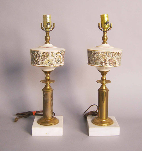 Appraisal: Pair of porcelain table lamps with marble bases