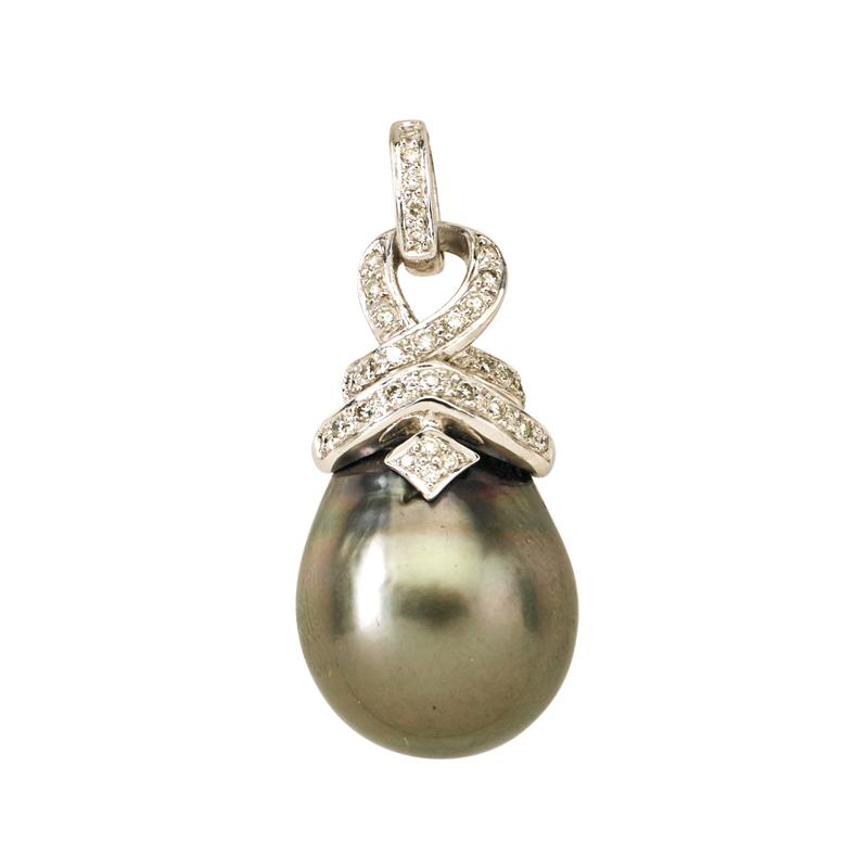 Appraisal: LARGE TAHITIAN PEARL DIAMOND K WHT GOLD PENDANT Condition Report