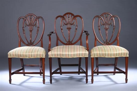 Appraisal: EIGHT NEOCLASSICAL STYLE MAHOGANY SHIELD-BACK DINING CHAIRS th century with