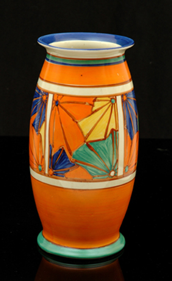 Appraisal: A CLARICE CLIFF FANTASQUE UMBRELLAS PATTERN VASE Circa Tapering cylindrical