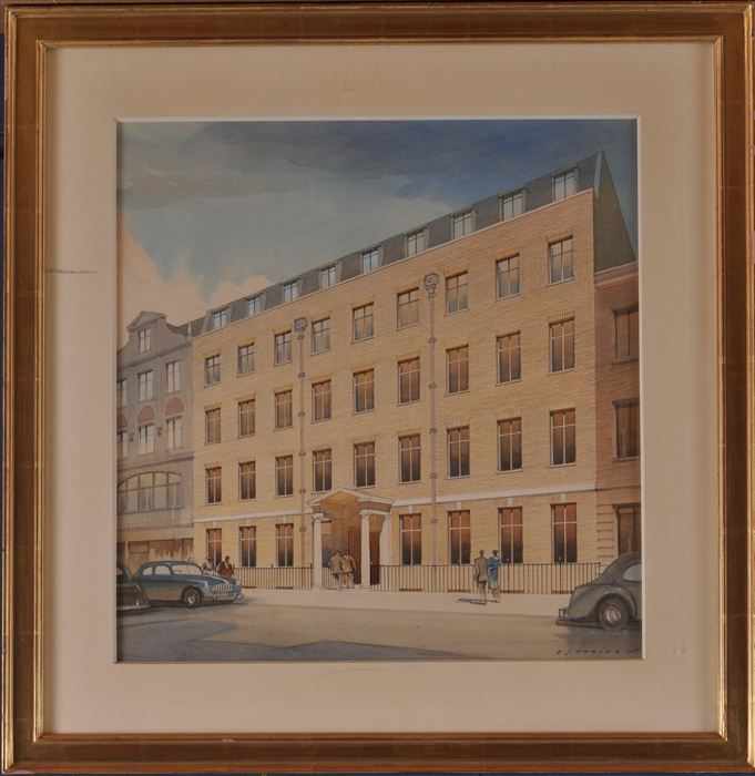 Appraisal: ENGLISH SCHOOL STUDY OF A YELLOW BRICK BUILDING Watercolor with